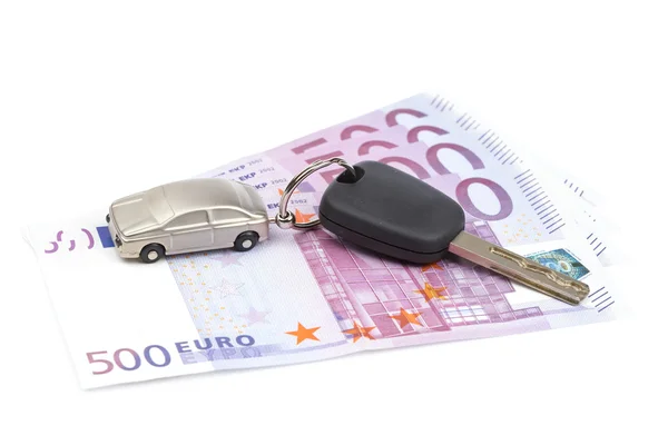 Chave do carro e notas de euro — Fotografia de Stock
