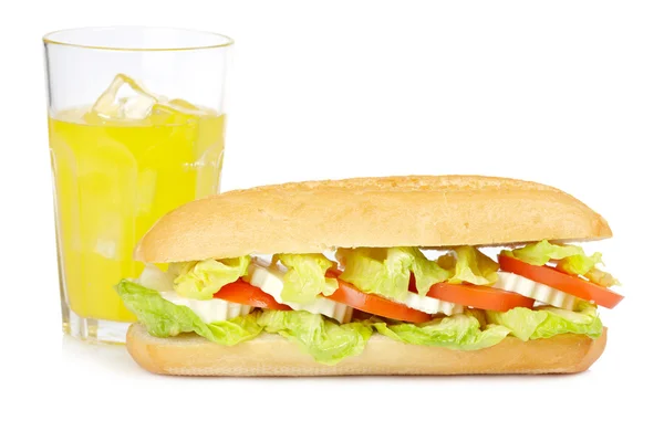 Sanduíche e refrigerante laranja — Fotografia de Stock
