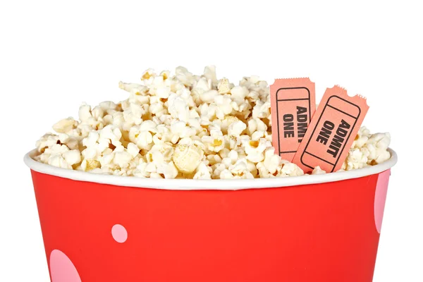 Dettaglio biglietti e popcorn — Foto Stock