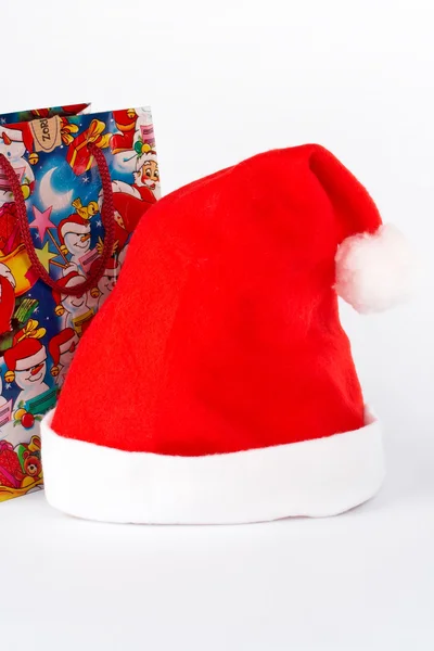 Ayrıntı Noel şapka ve çanta — Stok fotoğraf