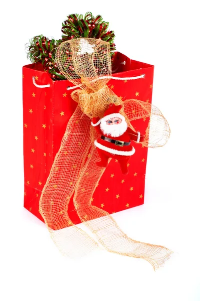 Jultomten och röd väska — Stockfoto