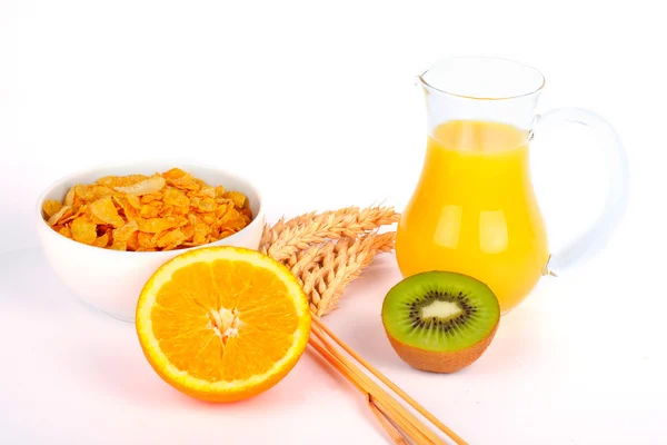 Orange juice and cereals with kiwi — Stock Photo, Image