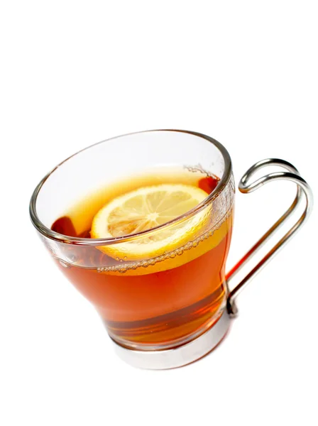 Tazza di tè di vetro con limone — Foto Stock