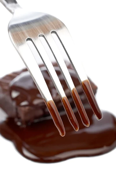 Tenedor y dos pasteles de chocolate —  Fotos de Stock