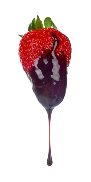 Strawberry covered with syrup chocolate — Stock Photo, Image