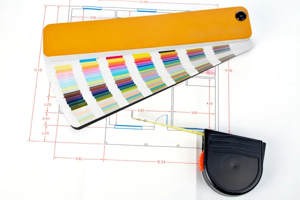 Color guide and measuring tape — Stock Photo, Image