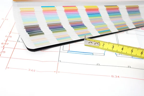 Architectural plan and color guide — Stock Photo, Image