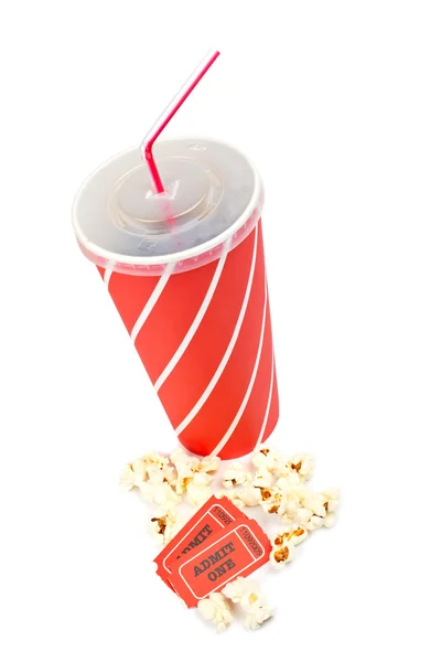 Popcorns, a jegyek és a szóda — Stock Fotó