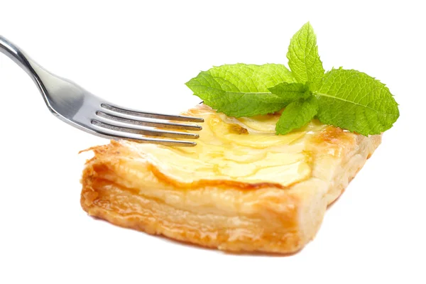 Fork and apple tart on a dish — Stock Photo, Image