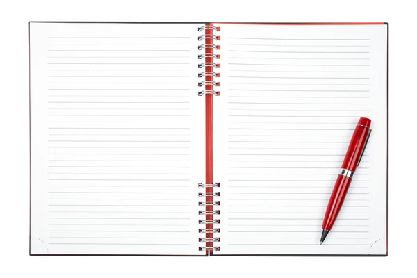 Folha de caderno em branco com caneta — Fotografia de Stock
