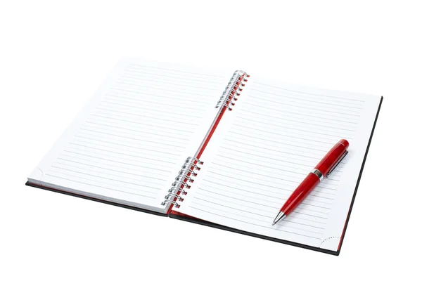Foglio di quaderno bianco con penna — Foto Stock