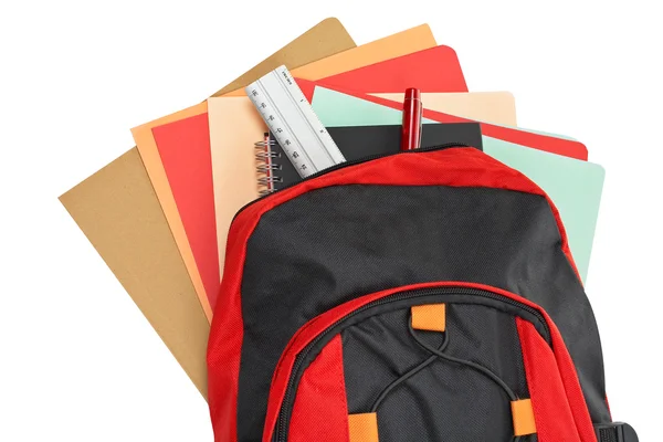 Ryggsäck med skolmaterial — Stockfoto
