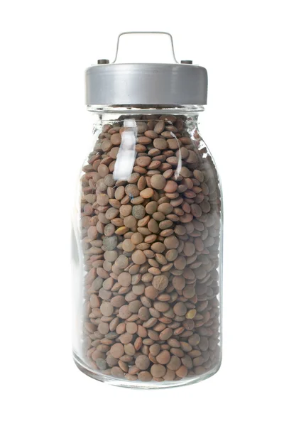 Glass jar of lentils — Stock Photo, Image