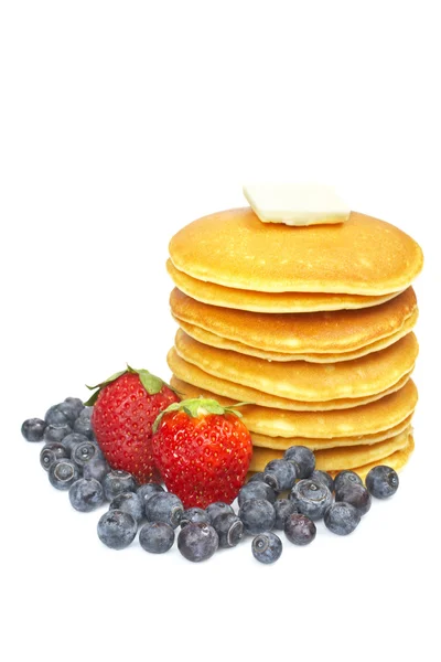 Pancakes, blueberries and strawberries — Stock Photo, Image