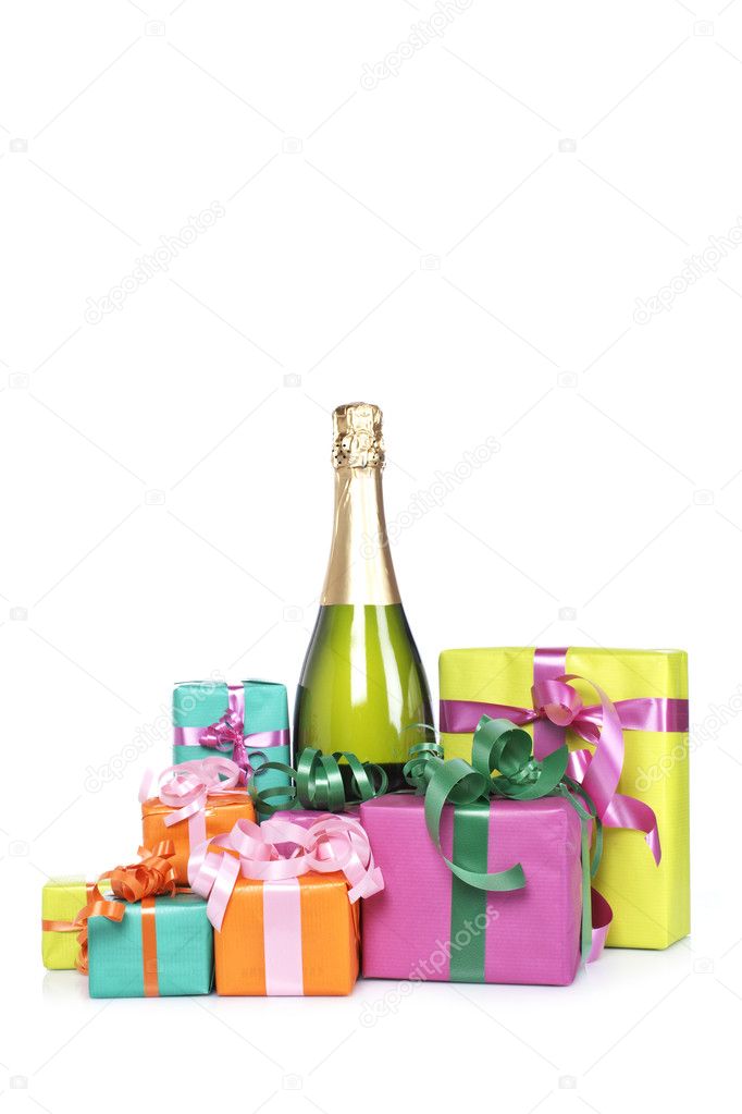 Gifts and champagne bottle