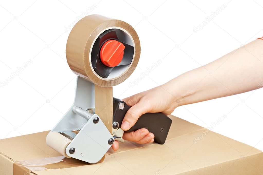Packaging tape dispenser and shipping box