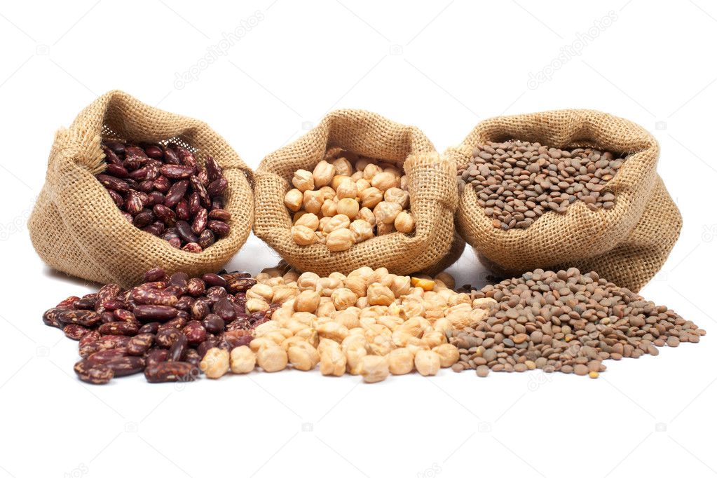 Lentils, chickpeas and red beans spilling out