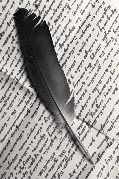 Eski mektup üzerinde tüyü — Stok fotoğraf