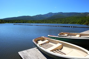 Blue sky and lake in the mountain clipart