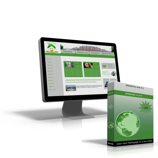 Homepage e caixa de software — Fotografia de Stock