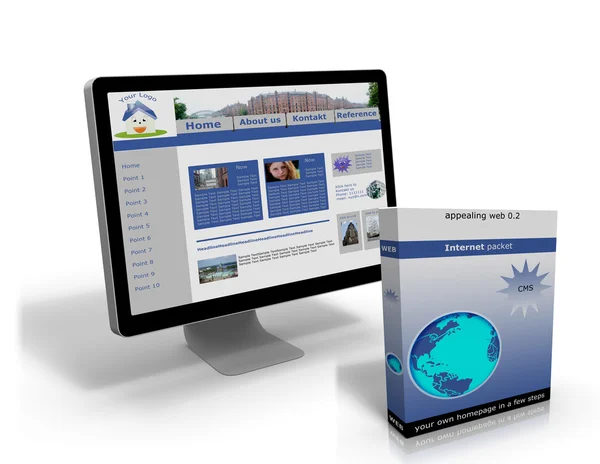 Homepage e caixa de software — Fotografia de Stock
