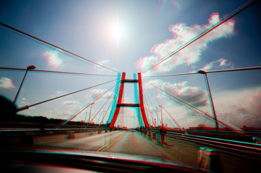 Suspension bridge crossing - stereoscopic 3-d image clipart
