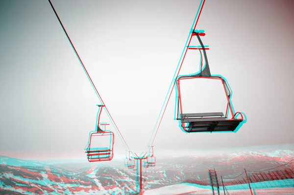 美丽 3d 立体立体图像的滑雪升降椅 — 图库照片