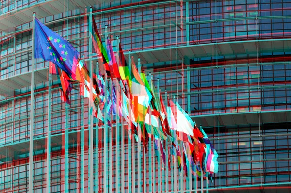 Flaggen des Europaparlaments in Straßburg — Stockfoto
