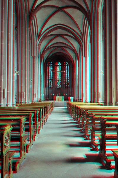 Anaglifo 3D de um interior de catedral — Fotografia de Stock