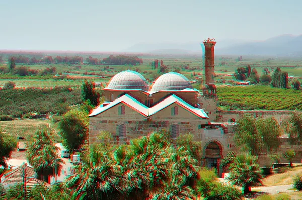 3d アナグリフのステレオ画像の isa bey モスク、トルコ — ストック写真