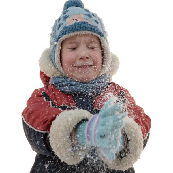 Der Junge und die Schneeflocken — Stockfoto