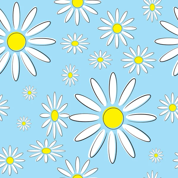 Illustrazione senza soluzione di continuità di margherite fiori su uno sfondo blu — Vettoriale Stock