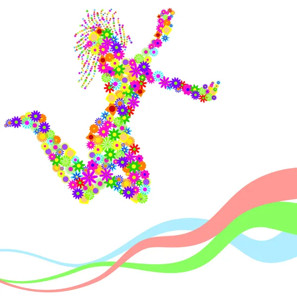 Силуэт танцующей девушки с цветами — стоковый вектор