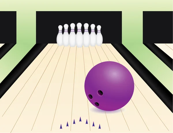 A labda és a csapok a bowling-pálya — Stock Vector