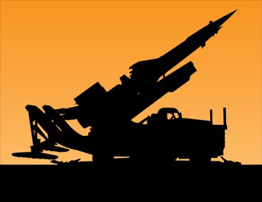 Sunset silhouette of a rocket launcher clipart