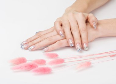 Sparkle manicure and pink decoration clipart