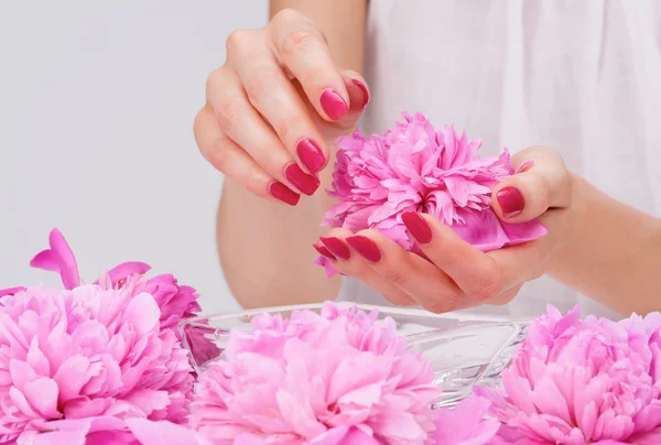 Manicure spa mimos com flor delicada — Fotografia de Stock