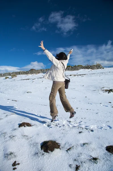 Jumpping on snow — Stock Photo, Image