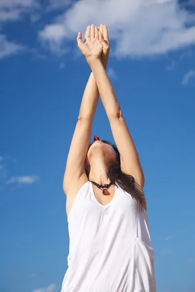 Crossed hands up woman — Stock Photo, Image