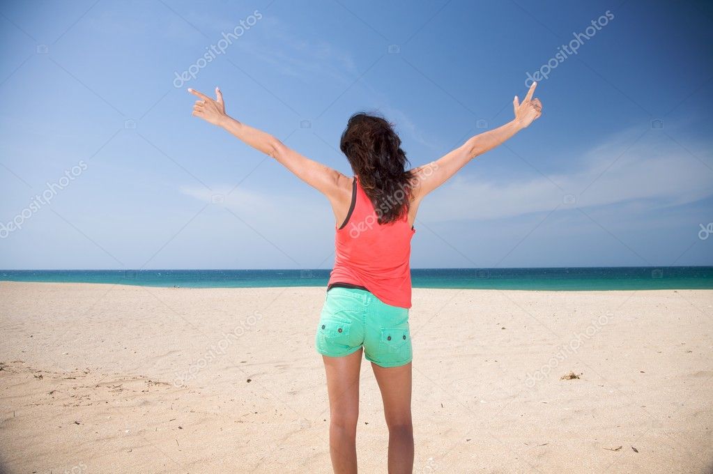 Green bottom woman at the beach — Stock Photo © quintanilla #6422600