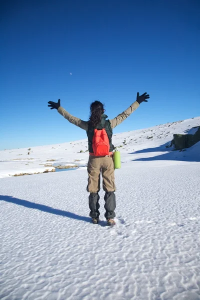 Winner winter hiking woman — Stock Photo, Image