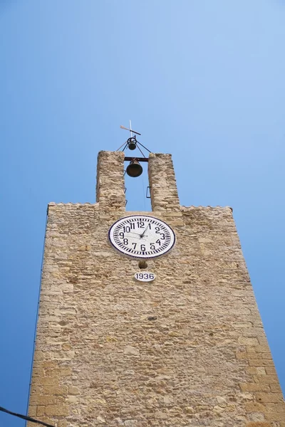 Belfry with bell and clock — Stock Photo, Image