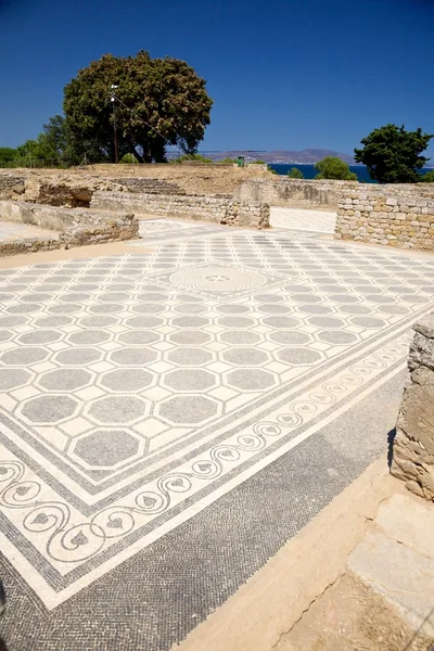 Černé a bílé starověké mozaiková podlaha — Stock fotografie