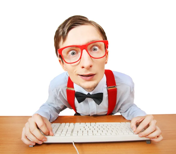 Funny guy at the computer Stock Photo
