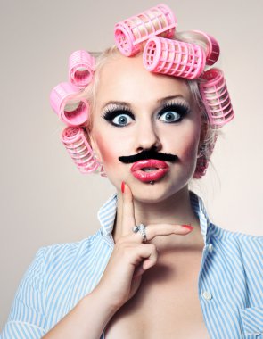 Girl with mustache clipart