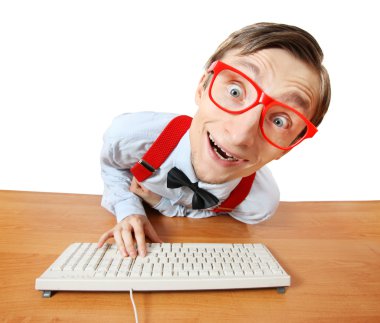 Funny guy at the computer clipart