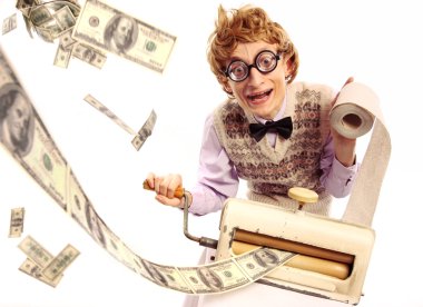 Accountant with money making machine clipart