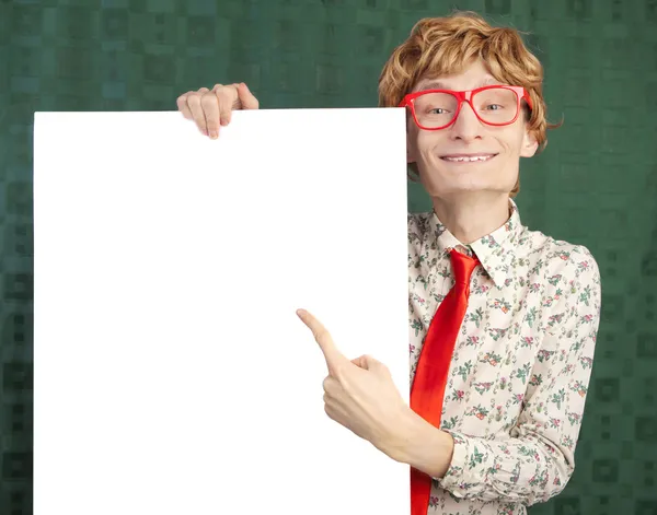 Funny guy with blank card — Stock Photo, Image