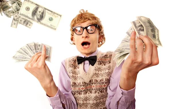Funny businessman with money — Stock Photo, Image