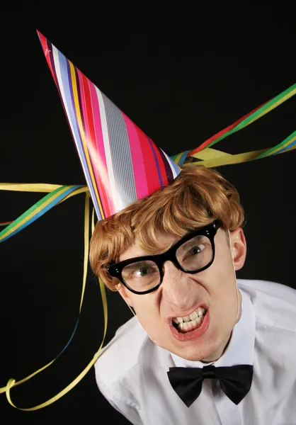 Excited nerd at a party Royalty Free Stock Images